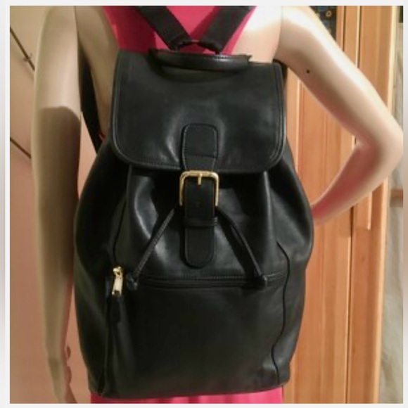 COACH Vintage Black Leather Drawstring Backpack- Height 14” Width 9.5” Depth 7” - Picture 1 of 5